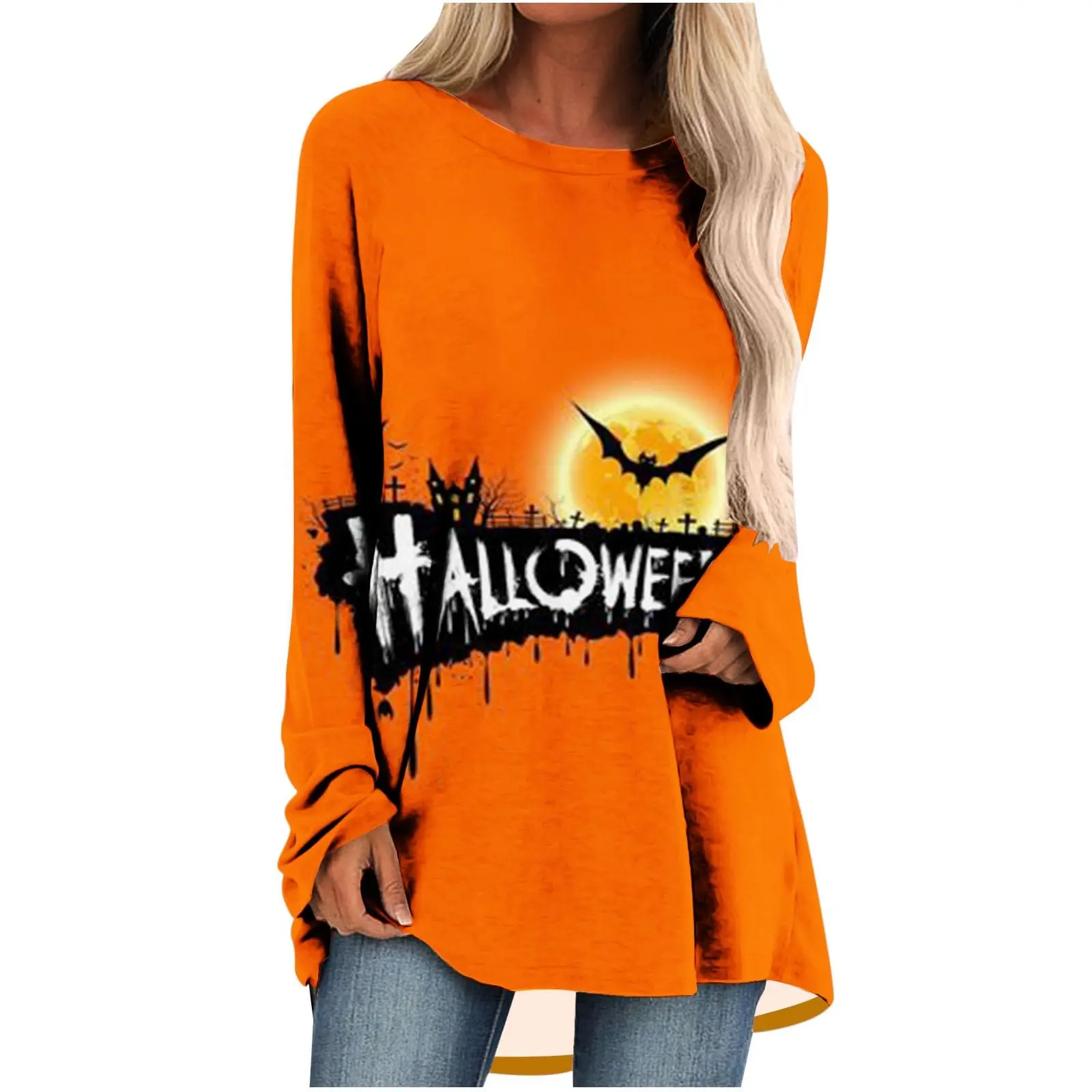 Scary Halloween T-shirt Cobwebs Graveyard Hands 3D Print Women Long Sleeve T Shirts Streetwear Woman Tunic Tees Tops Clothing