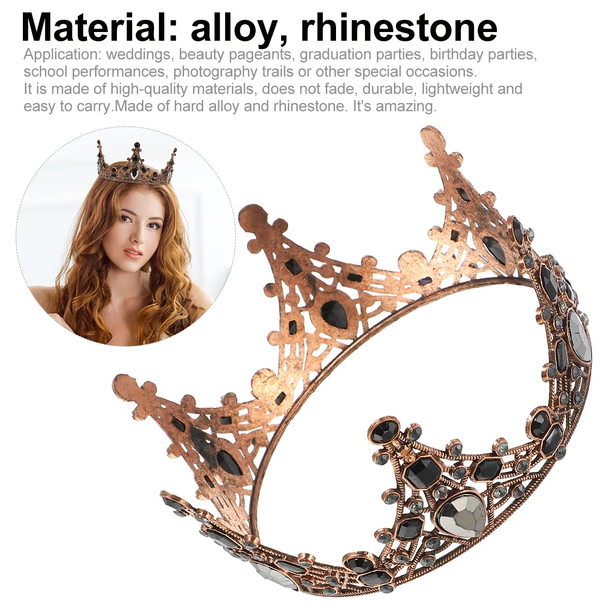 

Vintage Rhinestones Crown Headdress For Women Wedding Party Cosplay Dance Stage Hair Accessory Lightweight Alloy Headpiece