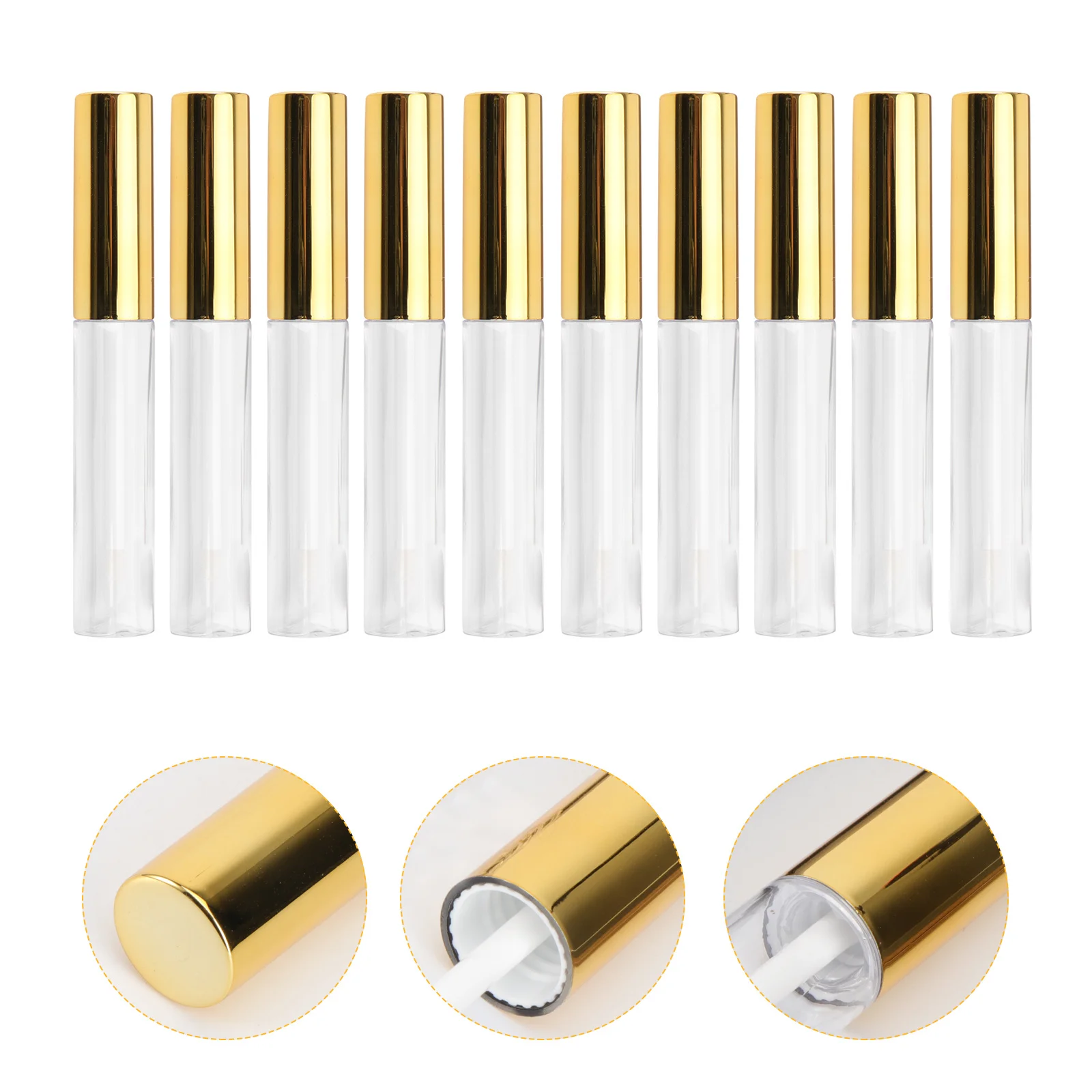 10Pcs Lip Gloss Tubes Empty Circular Labial Glair Tubes Plastic Body Golden Color Portable Travel Container Lip Tube