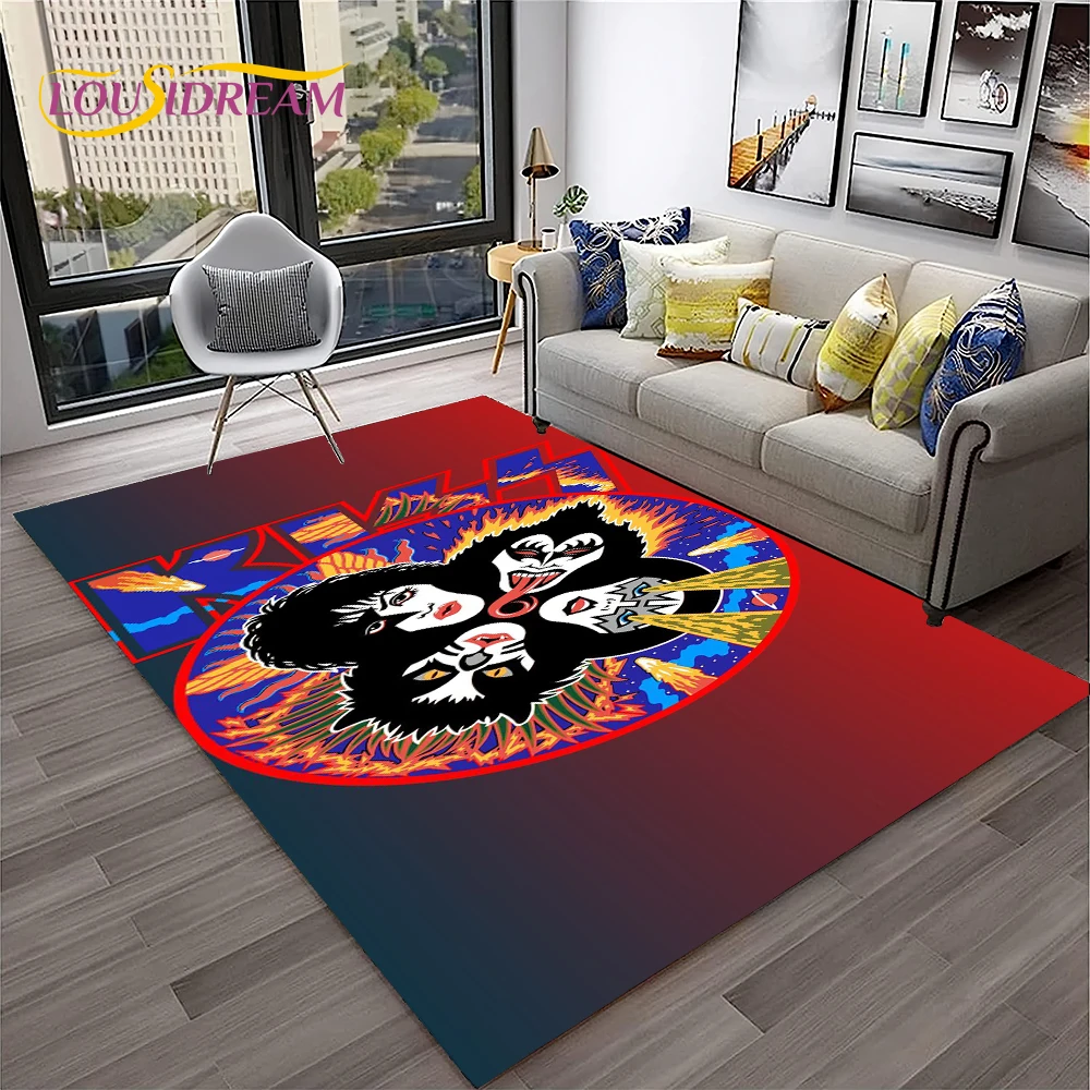Retro KISS Rock Band Carpet Rug for Home Living Room Bedroom Playroom Sofa Kitchen Doormat Decor,Kid Area Rug Non-slip Floor Mat
