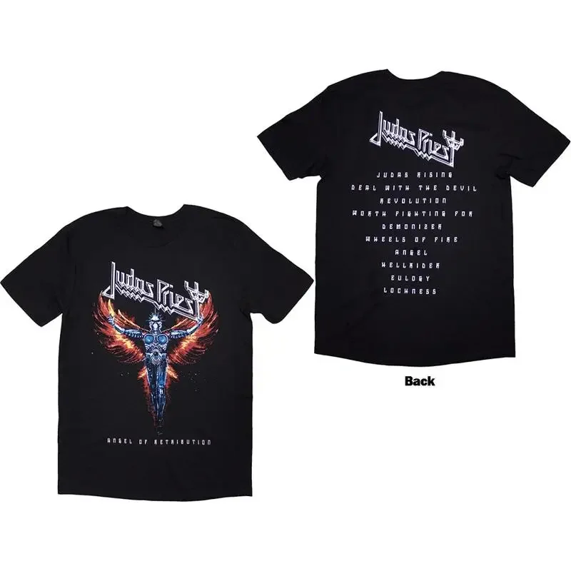 Camiseta negra con el listado de canciones de Judas Priest Angel Of Retribution, nueva