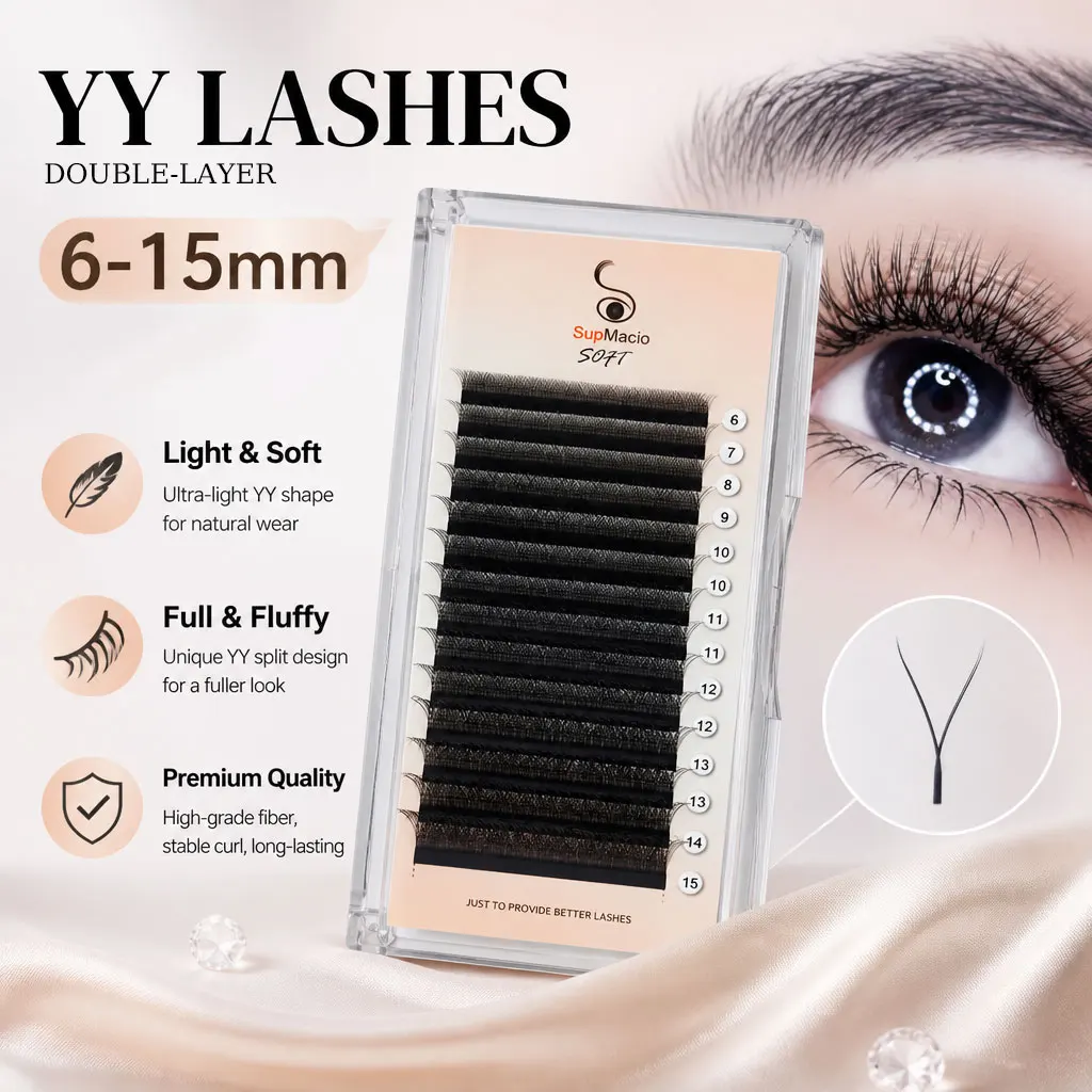 

Supmacio YY Lash Y Shape Eyelashes Extension Premium Soft Cilios YY Shape Lashes D Curl Faux Mink Light Natural False Eyelash
