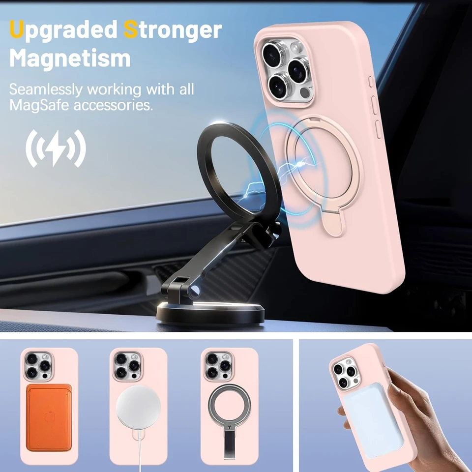 Liduid Silicone Magnetic Stand Phone Case For iPhone 15 14 16 Plus 11 12 13 16 Pro Max Magsafe Charge Protector Soft Cover