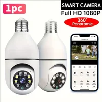 Cámara de Seguridad Exterior con Bombilla E27, Visión Nocturna Automática en Color, Detección de Movimiento Interior, Enfoque y Zoom, WiFi