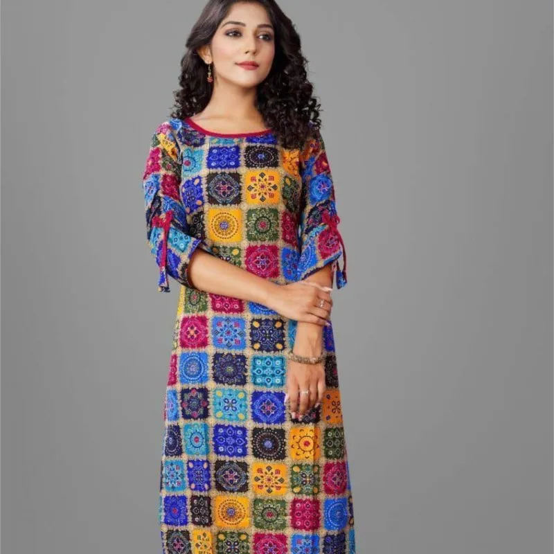 Abito casual da donna Kurt manica lunga dritto casual fiore etnico mandarino o-collo rotondo taglia normale design 3D adatto