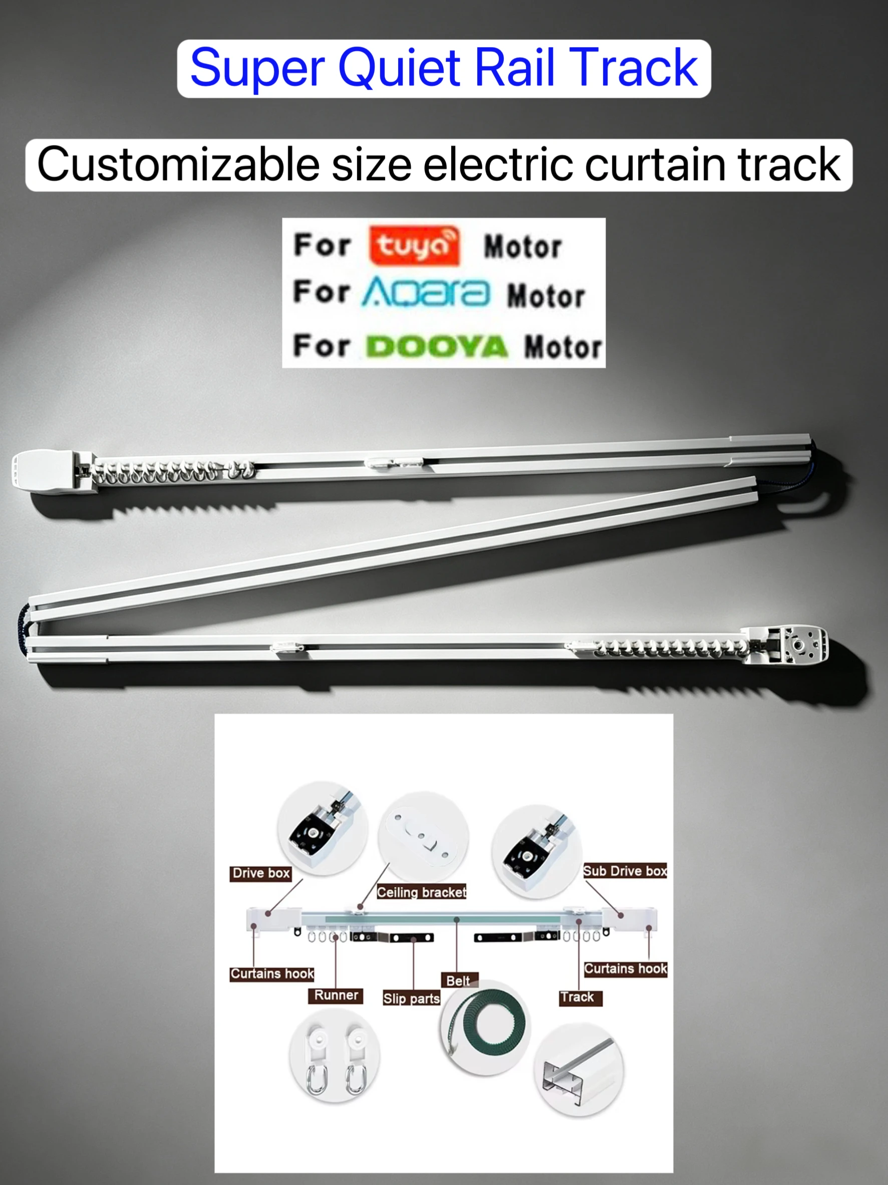 Customizable Electric Curtain Track for Tuya wifi zigbee Aqara/dooya 82 Curtain motor Curtain Rod Smart Home Curtain Rail