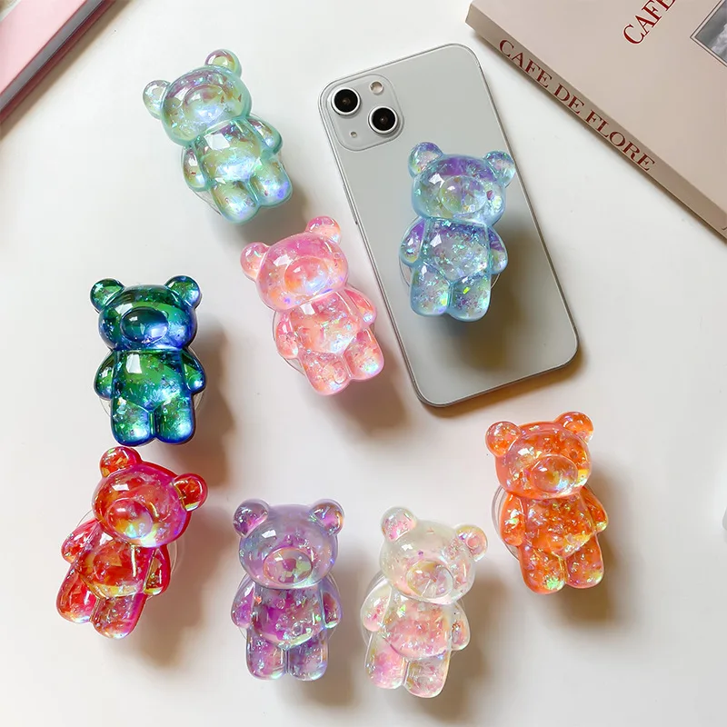 Koreanischer 3D Glitzer Bär Handyhalter Grip Tok Halterung für iPhone Samsung Xiaomi Faltbarer Auto-Klappständer für Mobiltelefone – Detail 4
