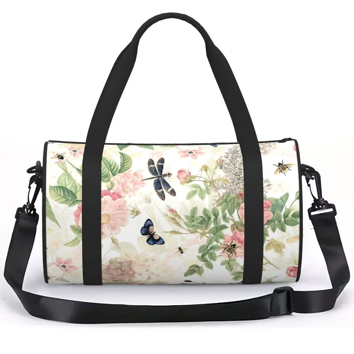 Vintage Roses Spring Flower And Early Insects Botanical Luggage Bag Large Capacity Duffle Tote Bag Handbags Gym Bags Fitness