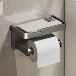 Aluminum Alloy Paper Holder Wall-Mounted Toilet Roll Paper Holder No Drilling Bathroom Kitchen Paper Holder