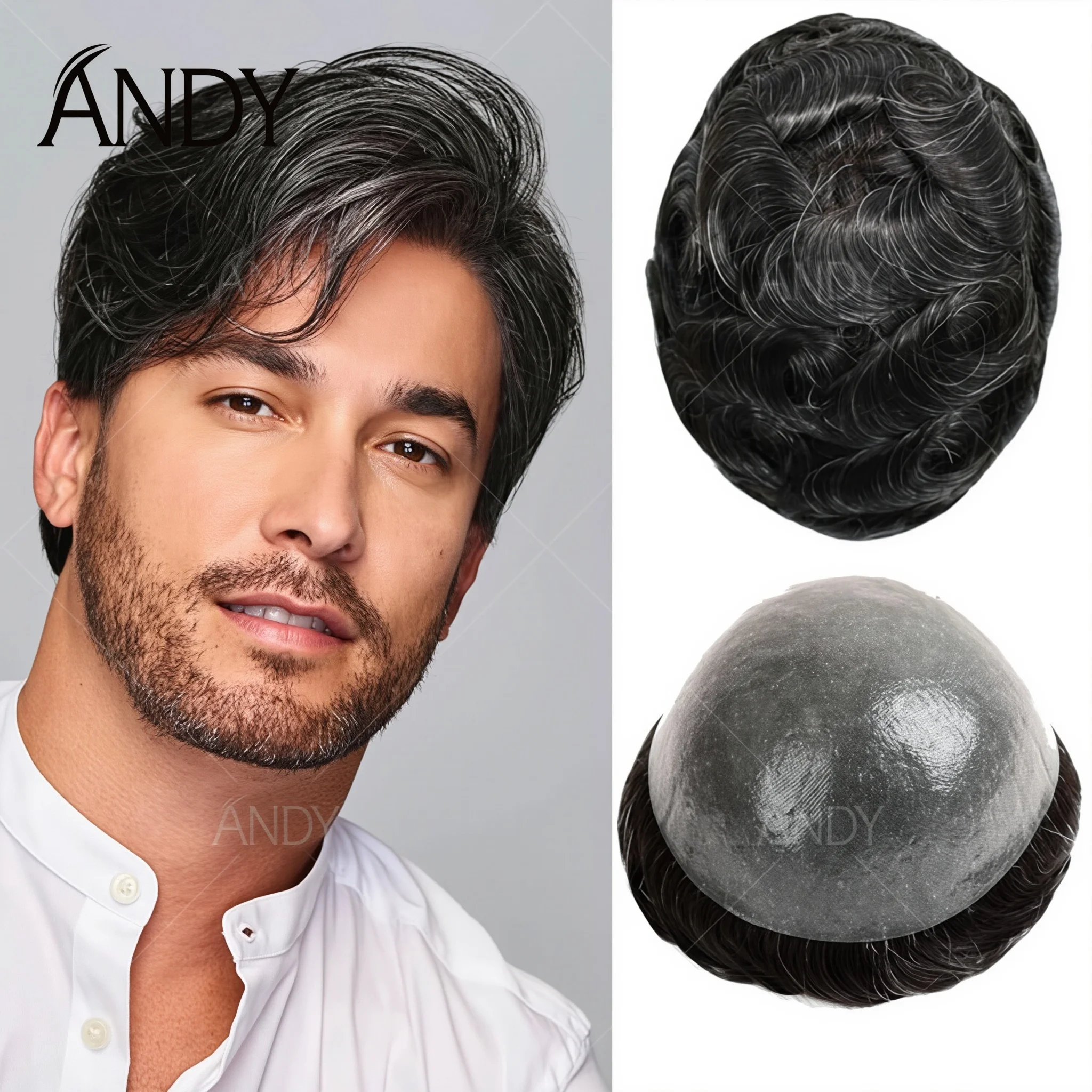 

0.08-0.12mm PU Men Toupee Full Thickness Skin Indian Human Hair Men's Capillary Prothesis 130% Density Wig Man