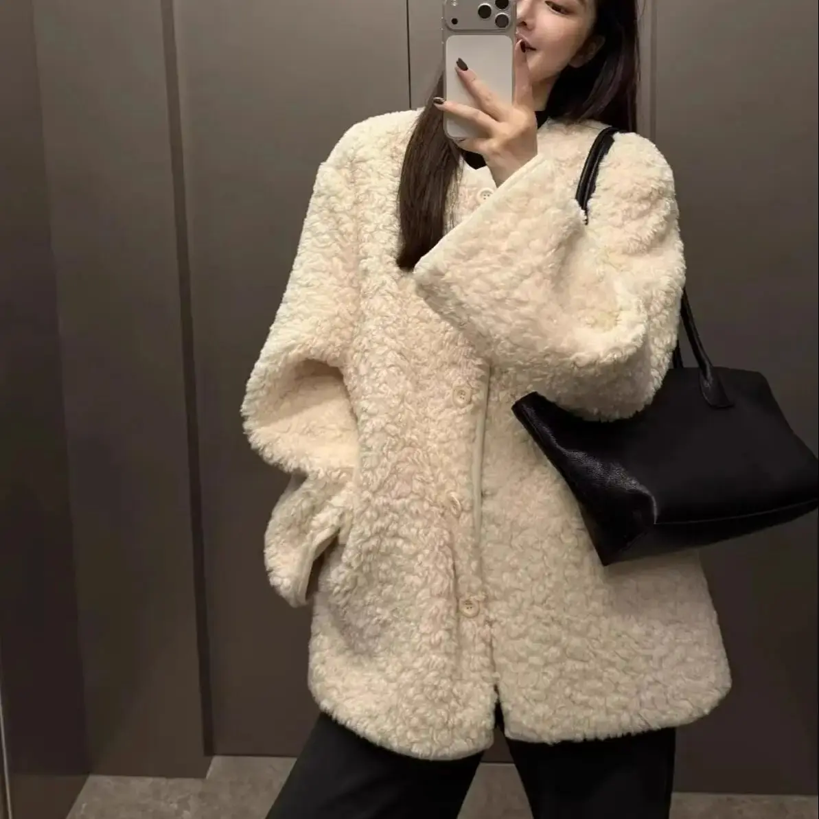 New 2025 Winter CHILL Curly Shaggy Faux Lamb Double-faced Fur Coat Women Open Buttons Long sleeve Warm Jacket Oversize Outerwear