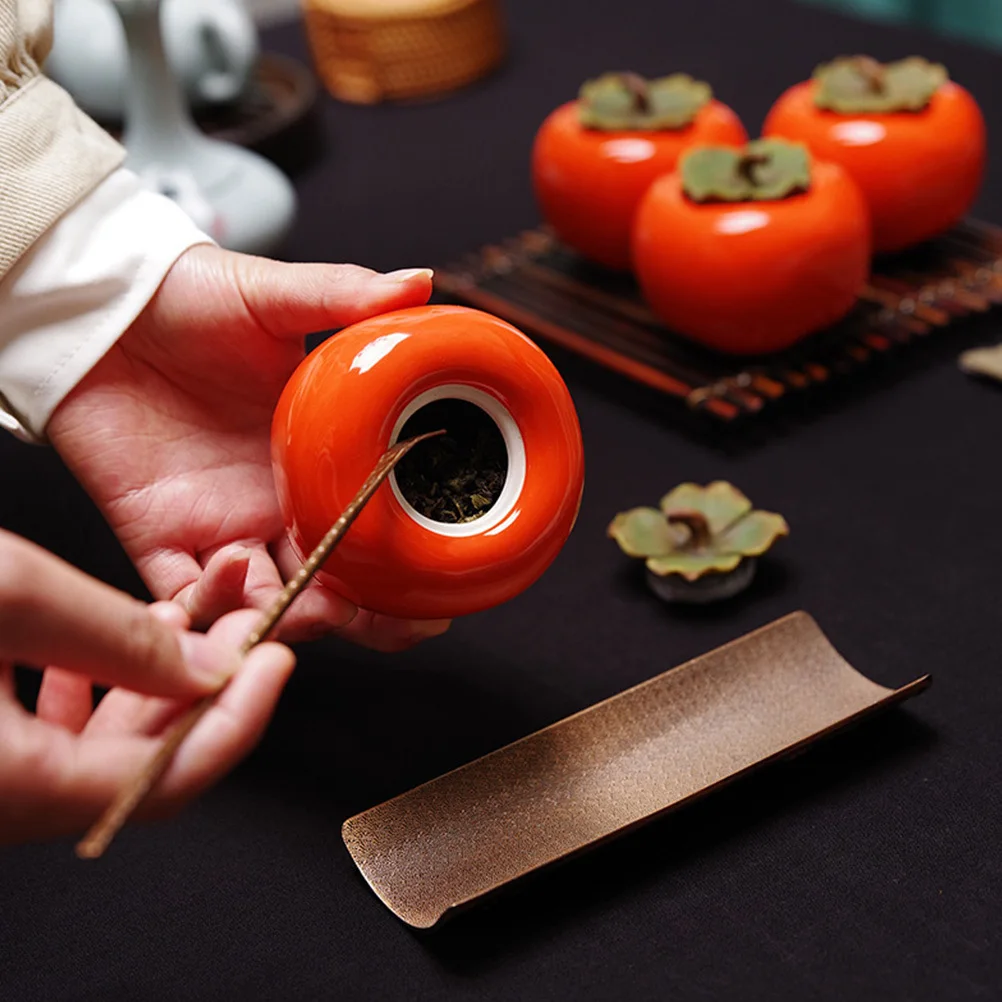 

2pcs Ceramic Storage Jar Persimmon Shaped Orange Tea Caddy For Coffee Snacks Dry Food Cat Treats Sealed Container Kitchen