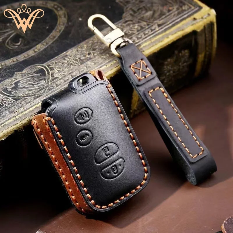 

Leather Car Key Case Cover Fob Keychain For Old Toyota Prado 4000 Land Cruiser Camry 10 Highlander 11 Auris Keyring Holder Bag