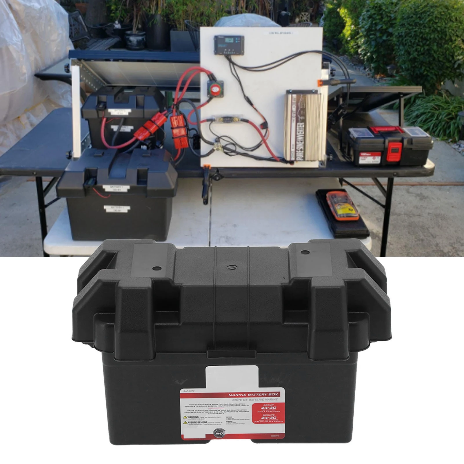 Large Capacity Universal Battery Box Storage Holder W/Strap for Car Truck Boat RV Trailer - Heavy Duty Power Guard