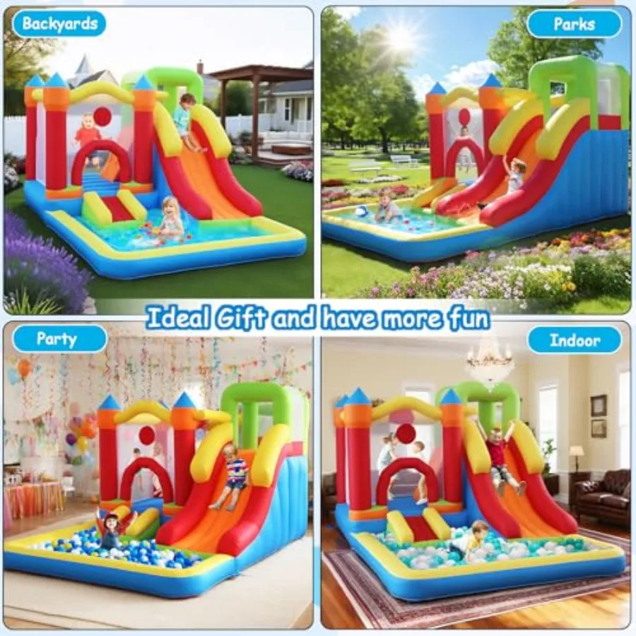 Bounce House with Slide,Large Inflatable Bounce Castle with Air Blower Jumping Castle for Toddlers and Kid,Easy Setup for Birthd
