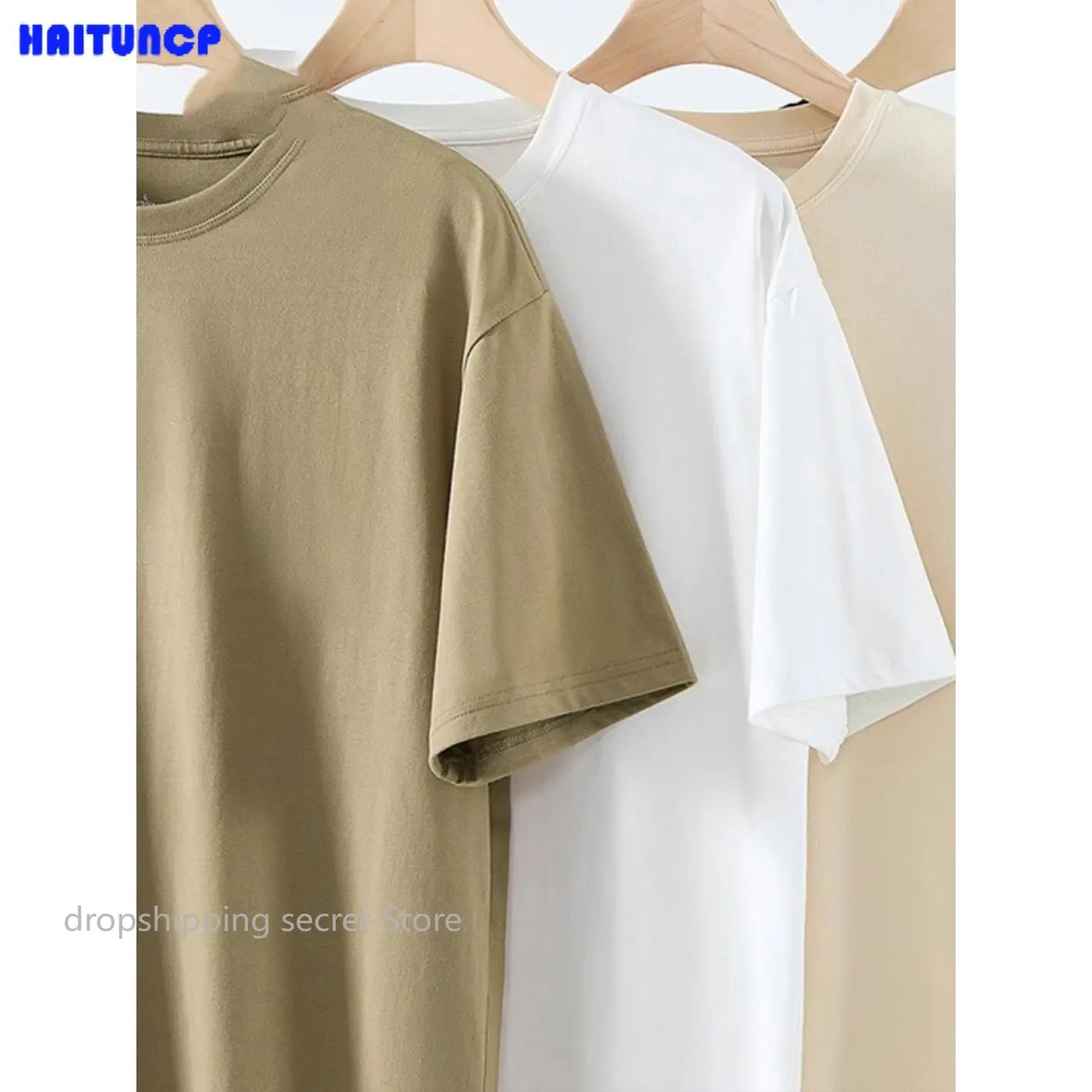 Summer American-style Solid 320G Heavyweight Cotton Men Short-sleeved T-shirt Retro Small Round Neck Straight Shoulders Top