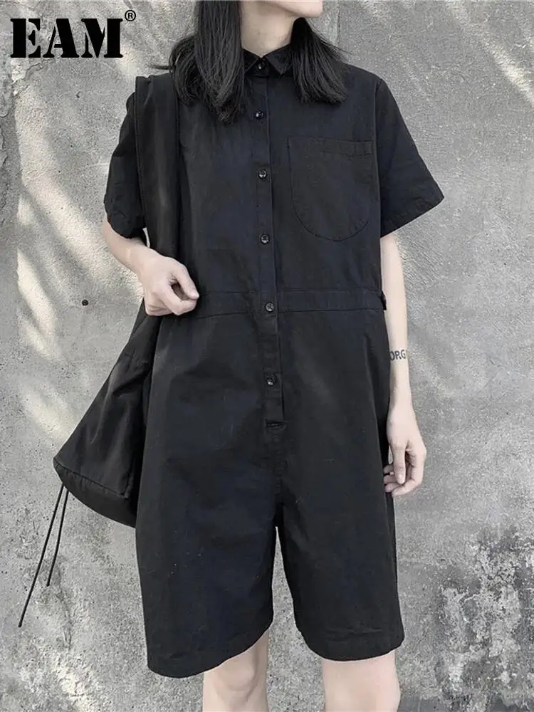 Women's Black High Waist Romper Casual Spring Summer 2026