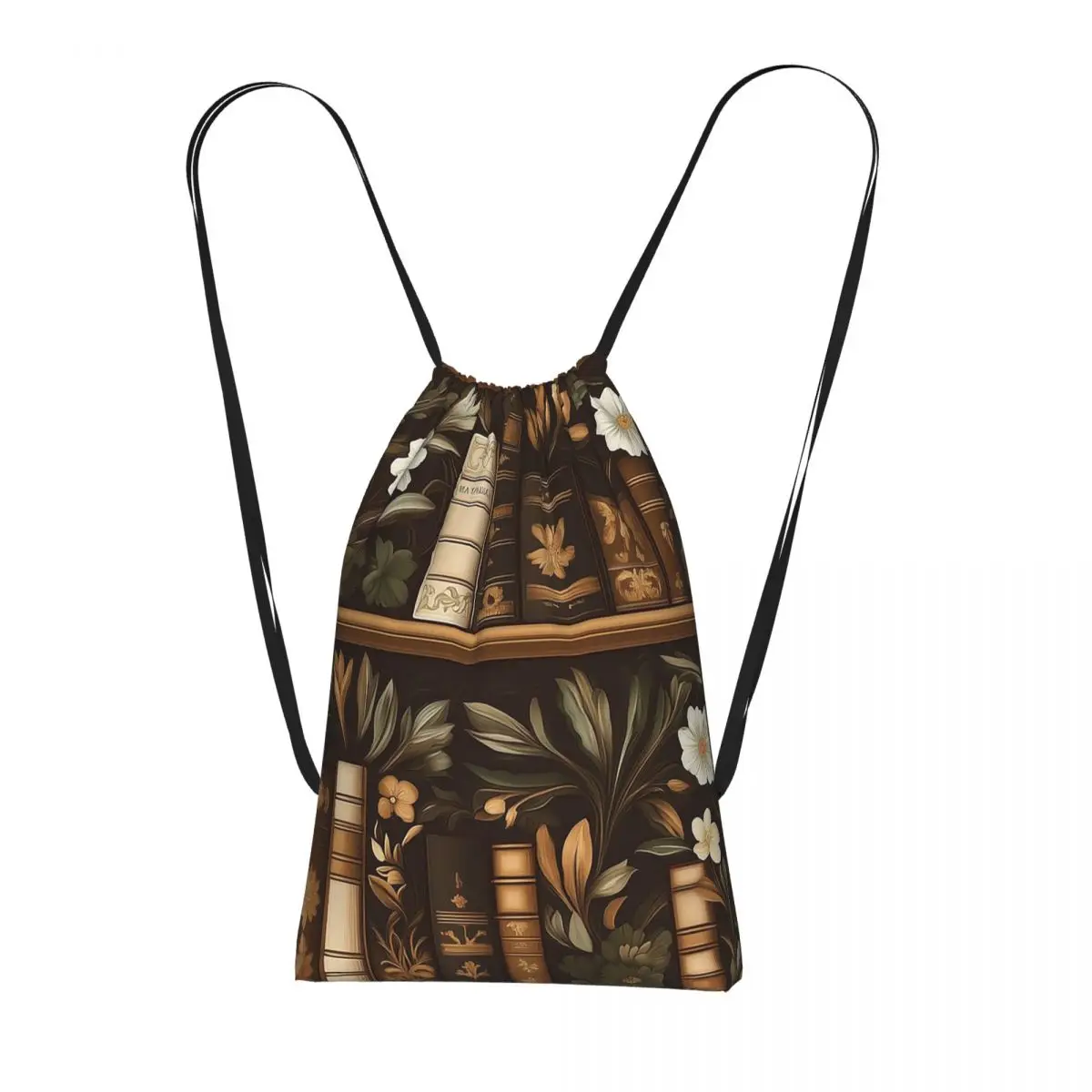

Floral Bookshelf Book And Flower Backpacks Portable Drawstring Bags Shoes Bag Book Bags for Travel School