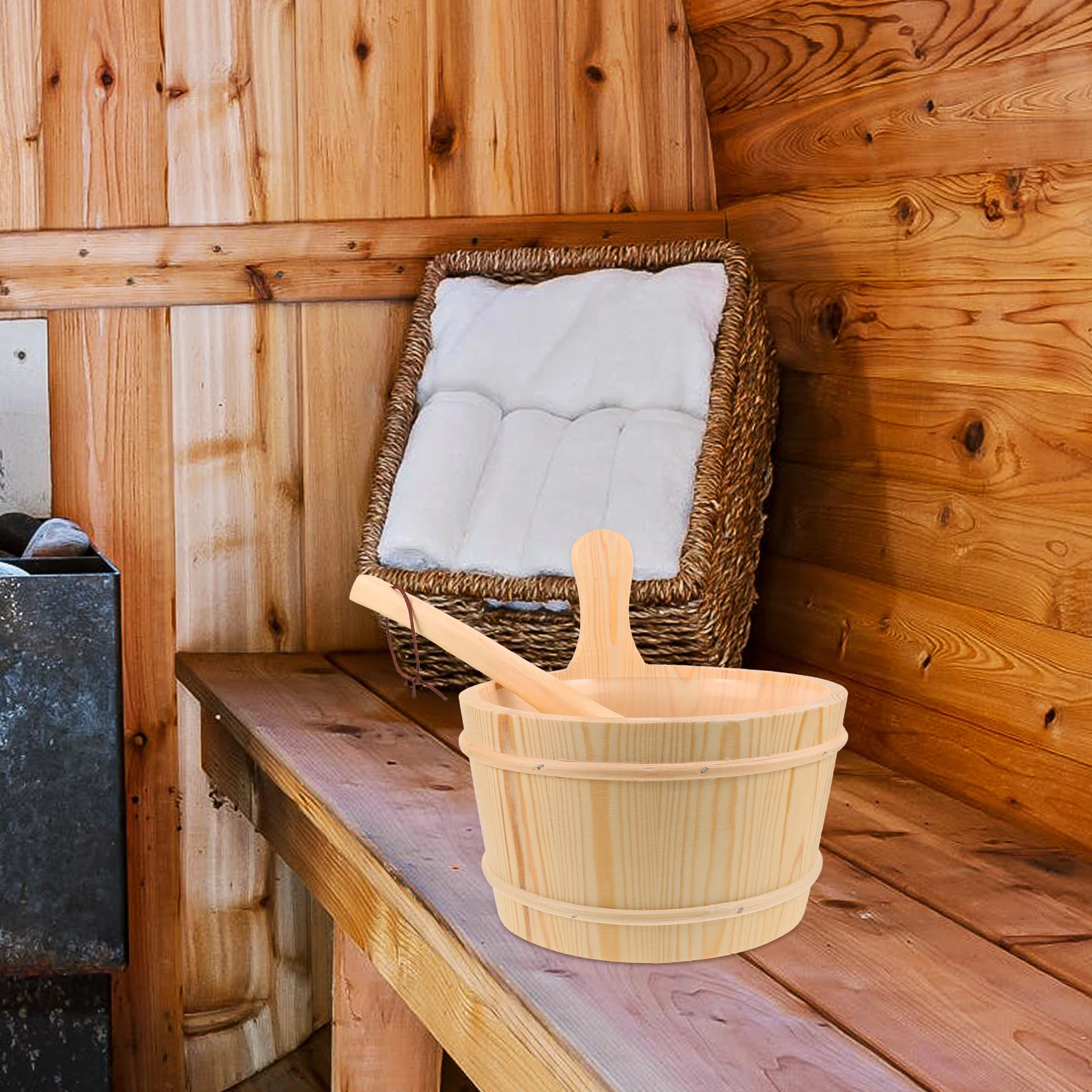 

1Set Sauna Bucket Set Handcrafted Wood Barrel for Sauna Room Center Decorative Wooden Tub Essential Spa