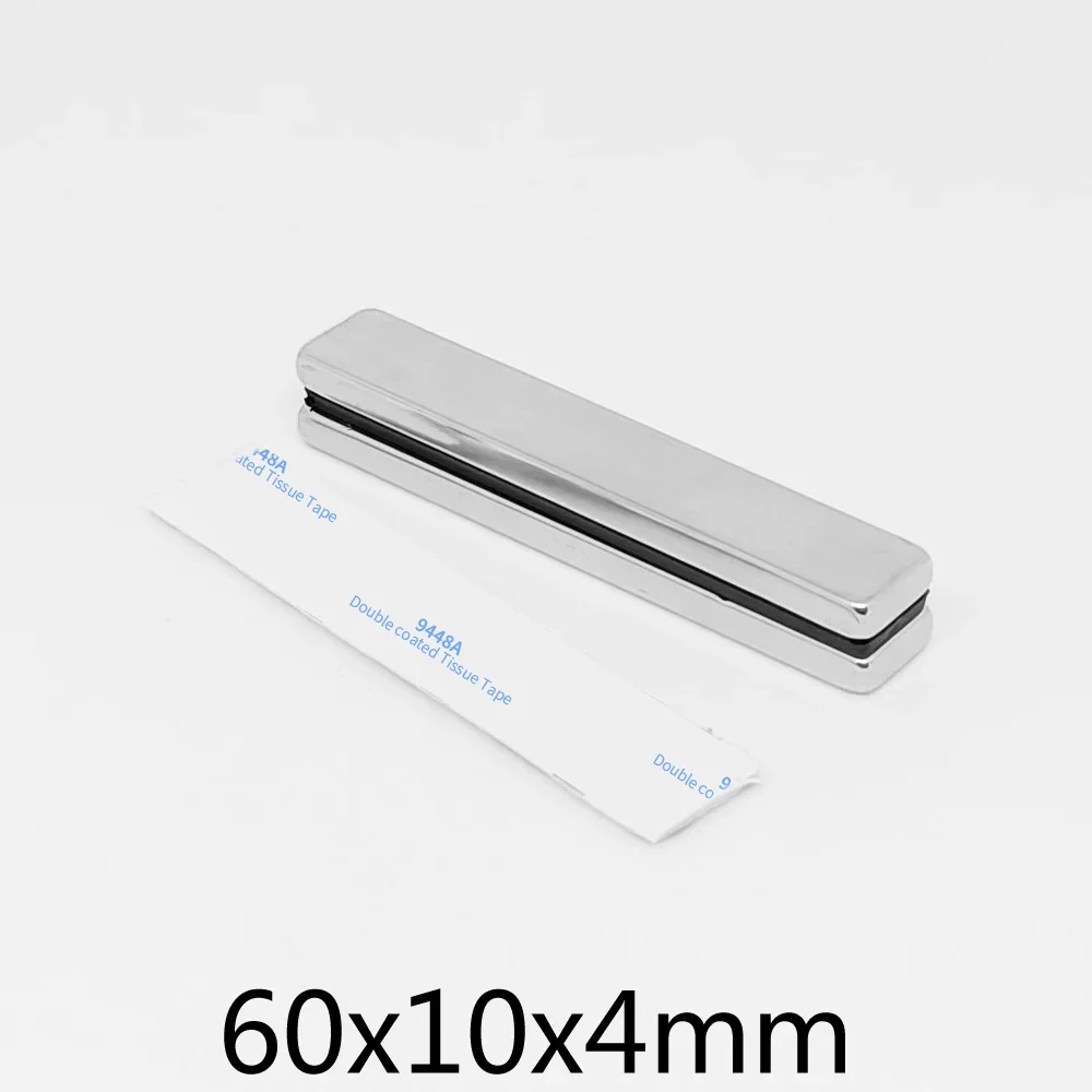 2/5/10/15/20PCS 60x10x4mm Strong Block Search Magnet With 3M Self - Adhesive 60x10x4 Strip Permanent NdFeB Magnet 60x10x4