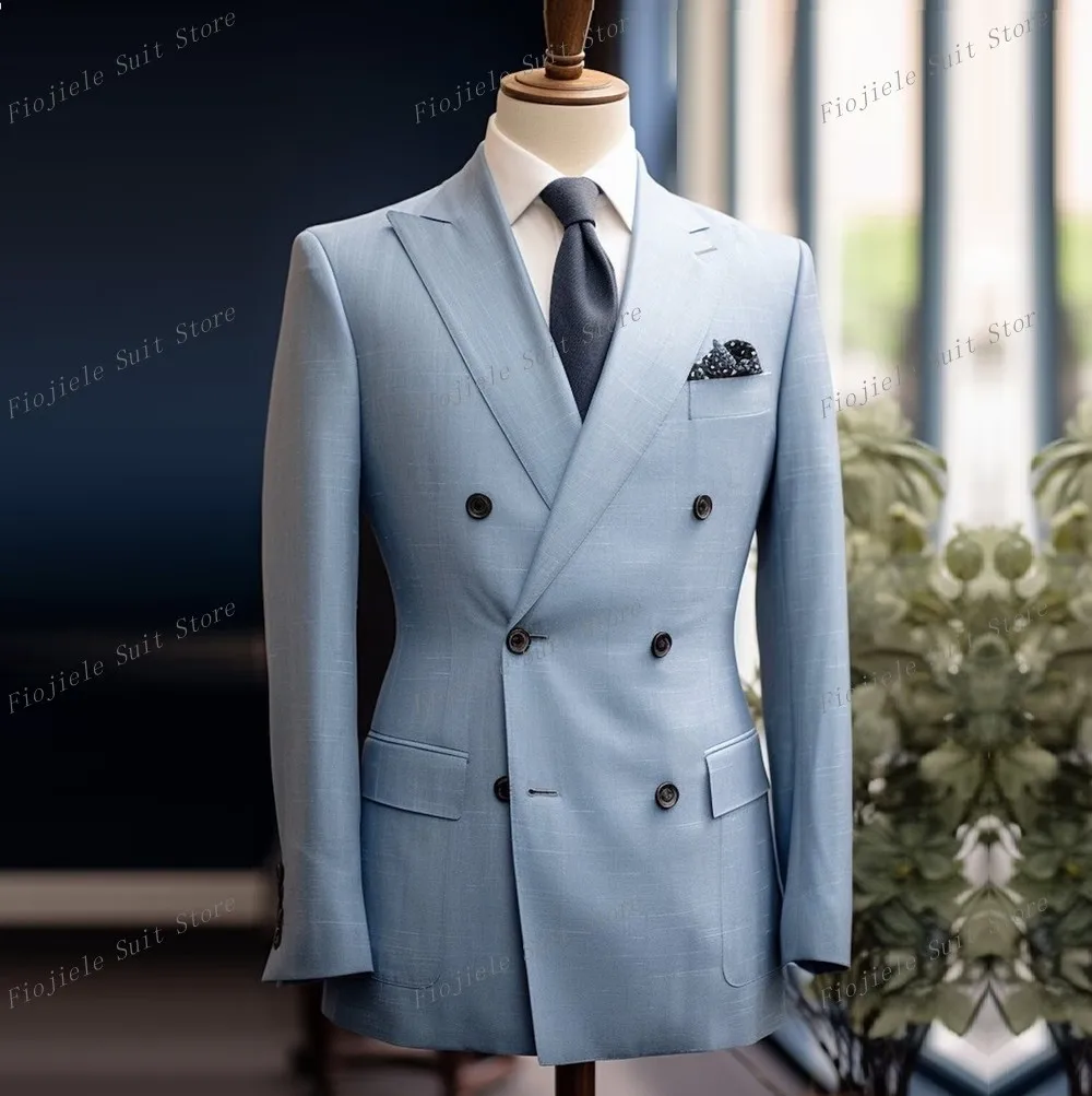 

New Sky Blue Men Blazer Business Formal Office Coat Casual Work Prom Single Jacket Wedding Party Fashion Male Suit D23