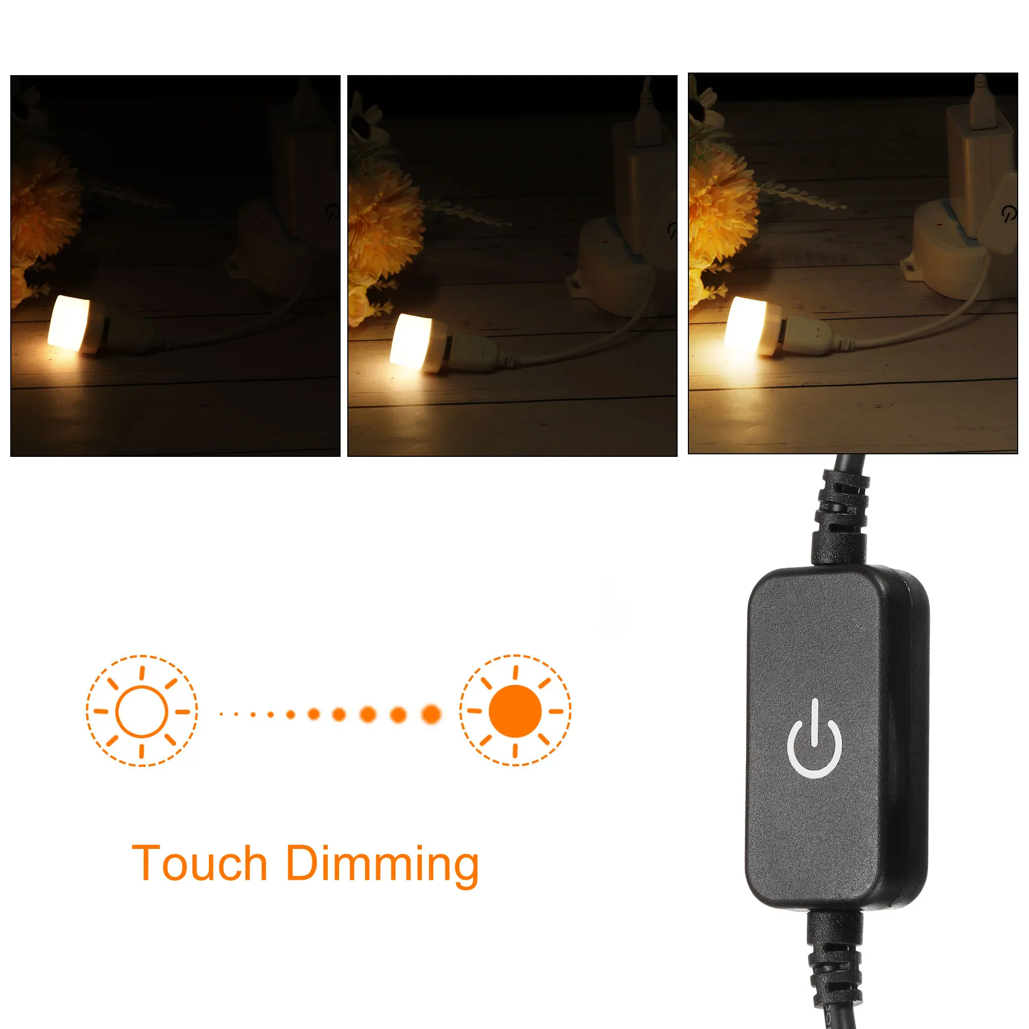 1Pcs LED Touch Inline Dimmer 5V 3A USB Cord Tact Switch Controller LED Dimmer Switch for Single Color Emitting Diode Strip Light