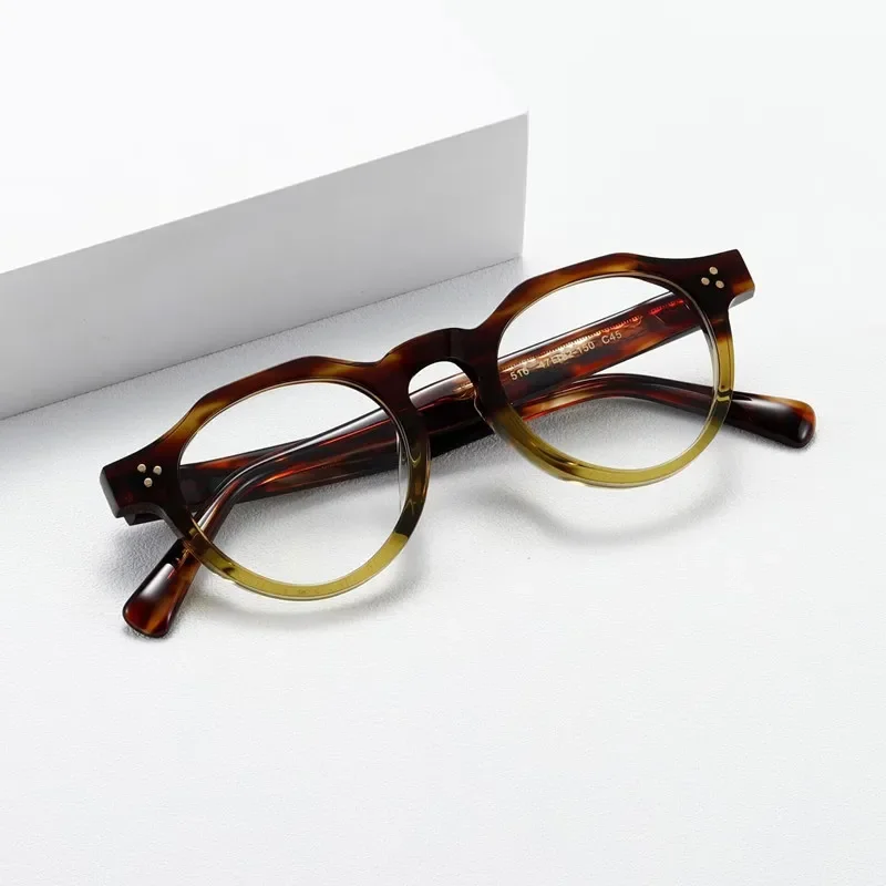 

High Quality Brand Designer Acetate Glasses Frame Men Clear Lens Retro Round Eyeglasses Women Myopia Prescription Eyewear
