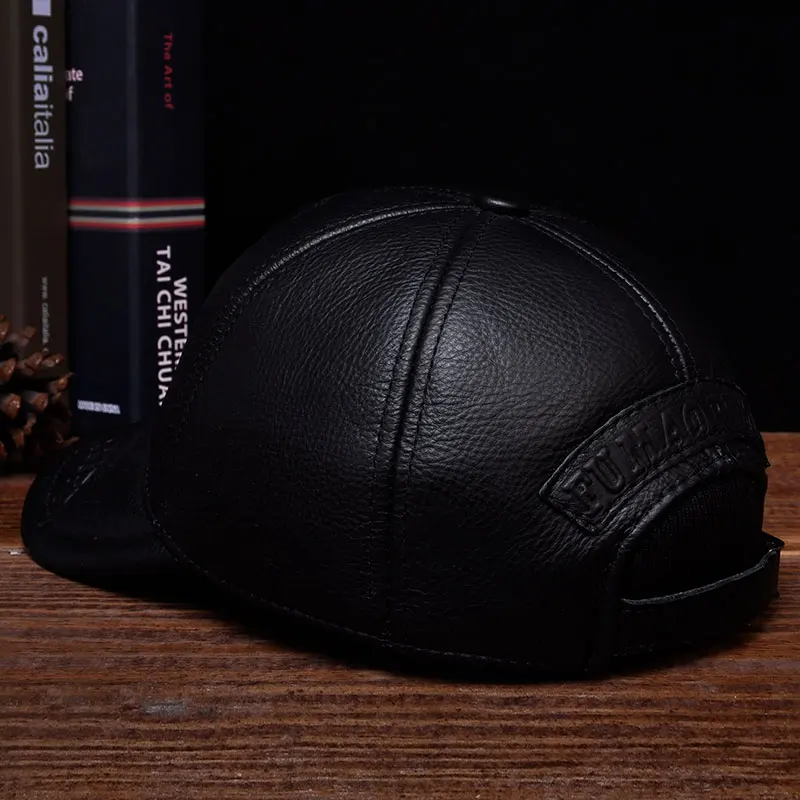 HL131 2021 Men\'s Genuine Leather Baseball Cap Hat Brand New Style Spring Genuine Cow Leather Baseball Cap Hat