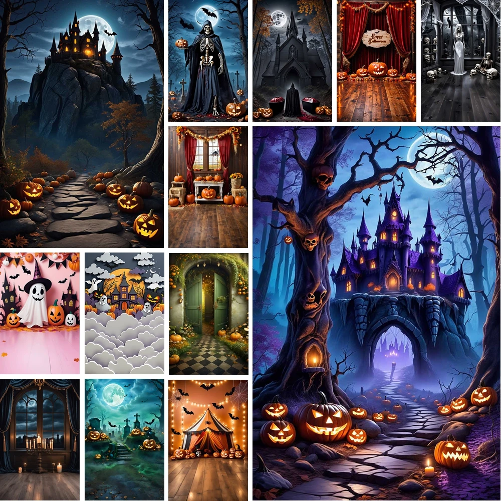 

MOON.QG Horror Halloween Photography Background Castle Forest Pumpkin Candle Festival Backdrop Baby Studio Photobooth Props