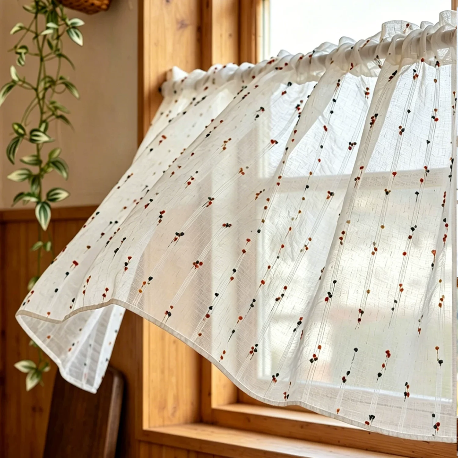 1/2 Panels Rural Style Living Room, Bedroom, Natural Flaxseed Bean Curtains, Semi Transparent Gauze Curtains