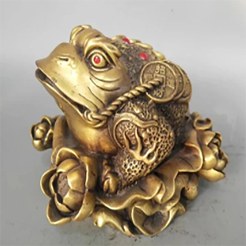 

China pure Brass lotus The Golden toad wealth Statue