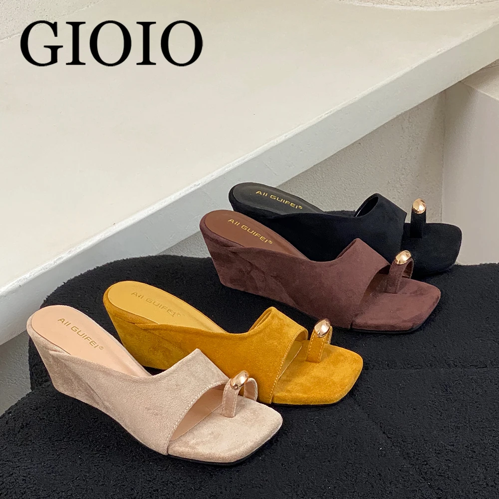 

Модные женские элегантные туфли-мюли на танкетке 2026 года, повседневные черные туфли на каблуке, женские туфли-лодочки на танкетке, шлепанцы