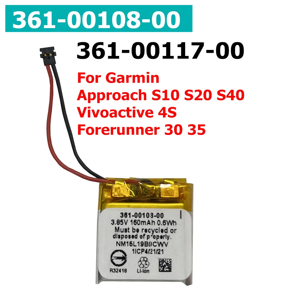 New 3.85V 160mAh 361-00117-00 361-00108-00 Battery For Garmin Approach S10 S20 S40,Forerunner 30 35,Vivoactive 4S Sports Watch