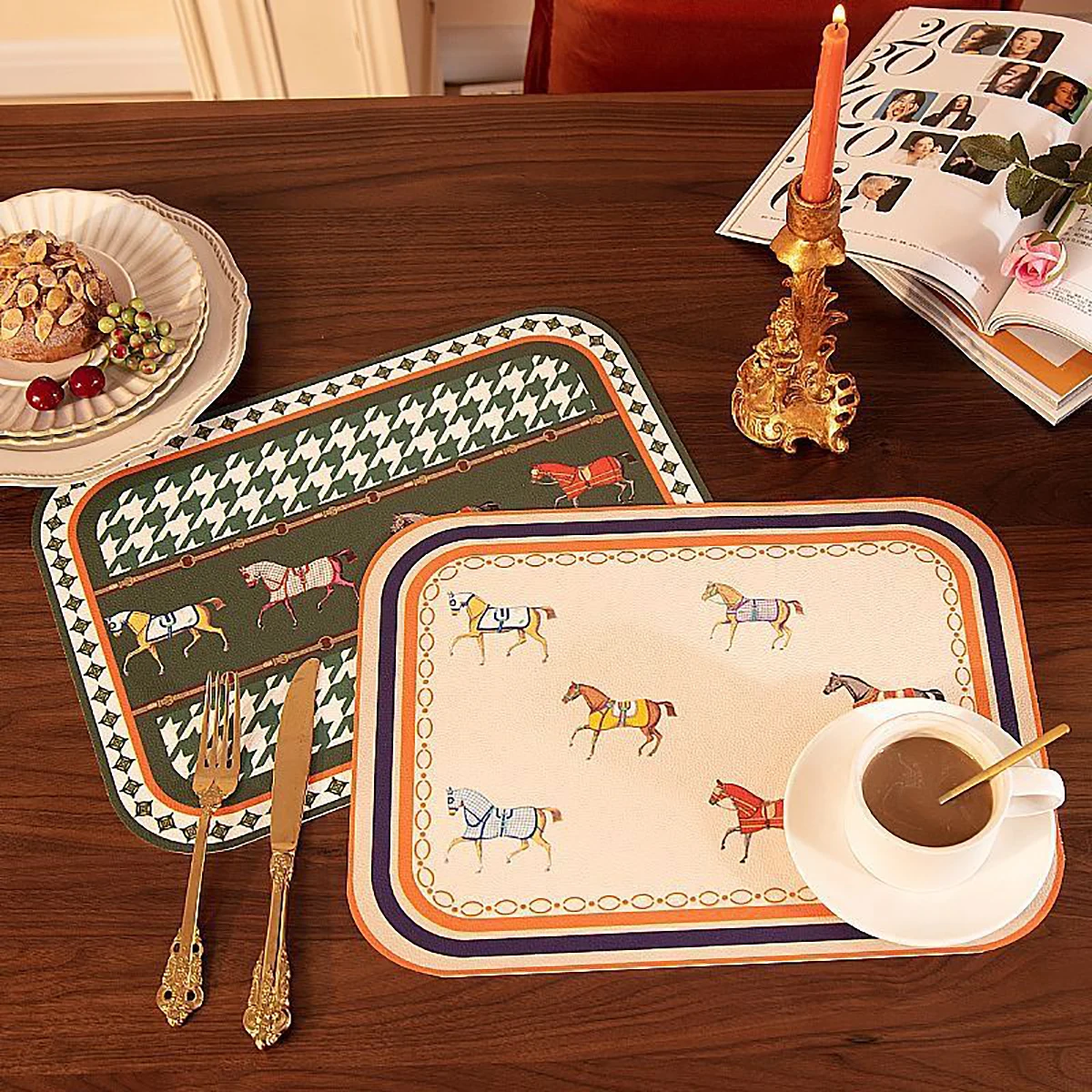 Cartoon Light Luxury Horse Waterproof Oil-proof Table Mat Leave-in Anti-scalding Western Food Mat Household PU Placemat
