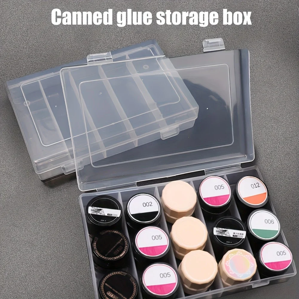 Transparent nail polish glue storage box, stain-resistant, 5 large compartments for nail glue storage, spacious organizer
