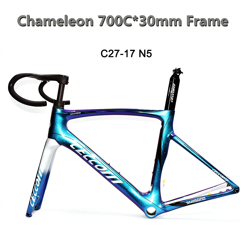 Chameleon Road Bike Carbon Frame, Internal Full Hidden Cable, Disc Brake, Bicycle Frameset, Handlebar, 160mm