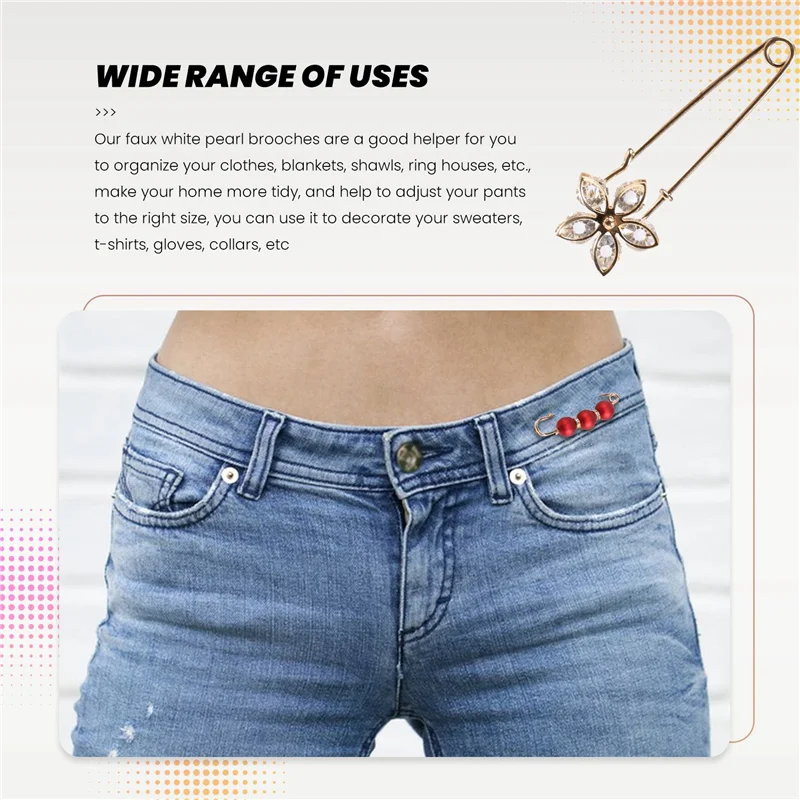 15 Uds. Clips para suéter, alfileres de seguridad de alta resistencia, broche de perla blanca de imitación, Pin para vestido, sombrero, chal, Pin, alfileres esmaltados con diamantes de imitación-AT64