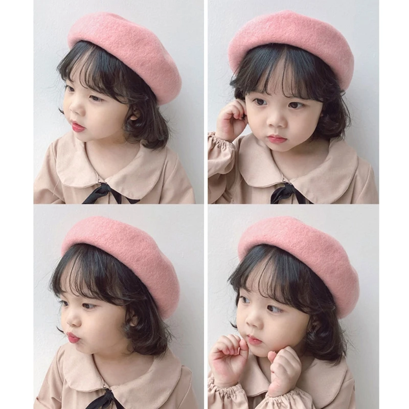 Baby Girls Beret Hat Solid Color Vintage Beret Beanie  Bonnet Hat for Kids Children Infants 2-8 Years Old