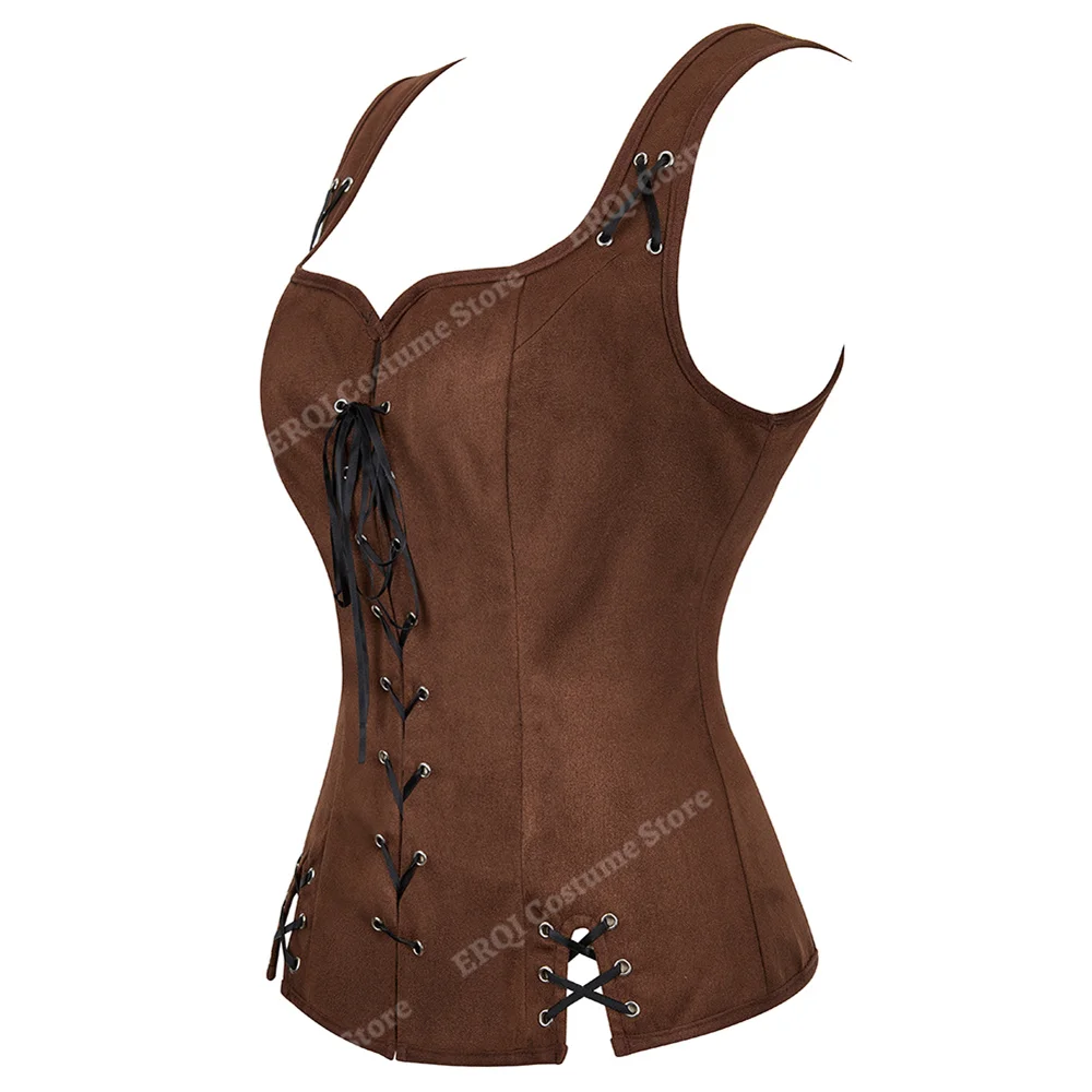 Pirate Vest Costume Corset with Straps Viking Costumes Women Cosplay Gothic Vest for Women Lace Up XS-XXXL Brown