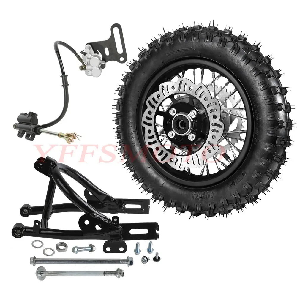 2.50-10 Disc Brake Assembly Front Wheel Rim Tire Swingarm for 50cc 70cc 90cc 110