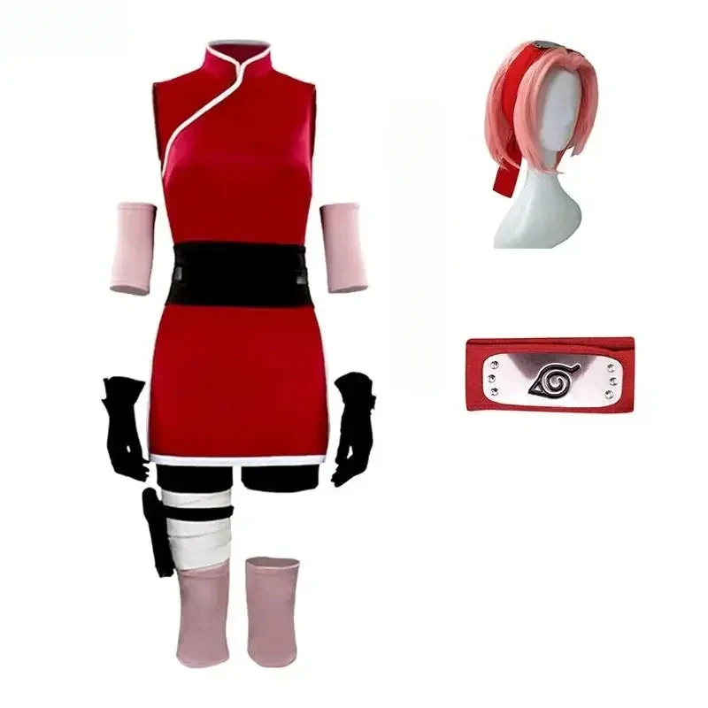 ♥ Disfraz de cosplay de Haruno Sakura para Halloween, peluca, falda, conjunto para mujer y niña, disfraz de ninja de anime para carnaval, nuevo 2026 Topspeed Cos