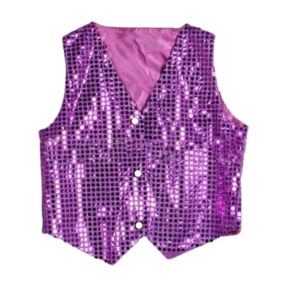 Costume Vest Glitter Unisex Performance Vest Colorful Kids Sleeveless Sequin Vest For Party