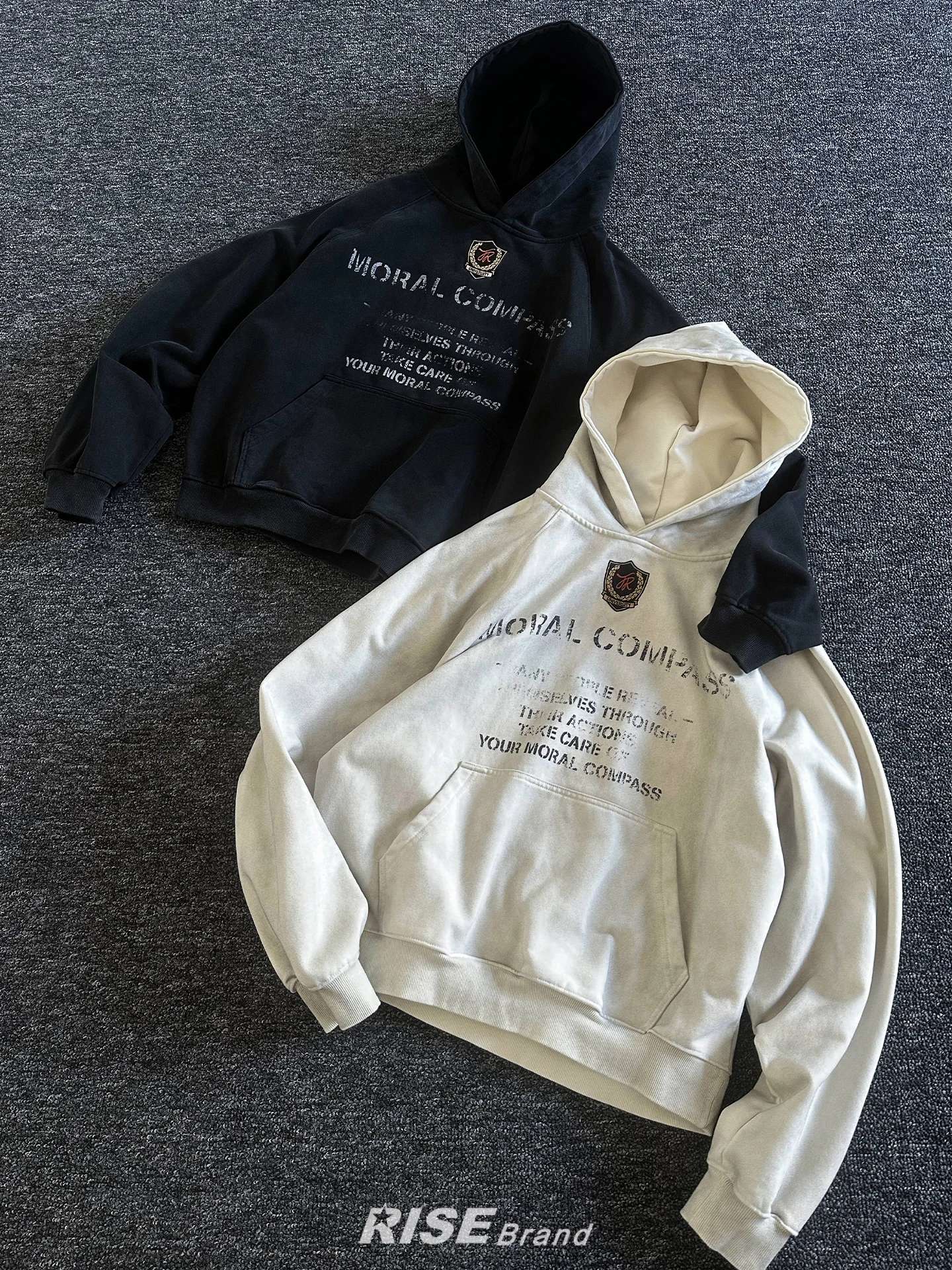 Moletom com Capuz Estilo Americano da Marca Rise, Moda de Rua Solta, Jaqueta com Emblema Bordado Lavado para Homens