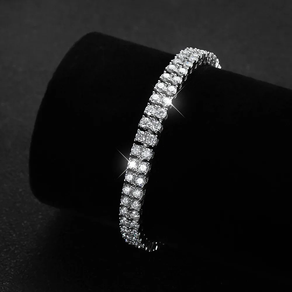 

DRring 8.6-11.6CT 3mm Double Moissanite Tennis Bracelets for Women Gemstone Bangle Sparkling Diamond Chain S925 Sterling Silver