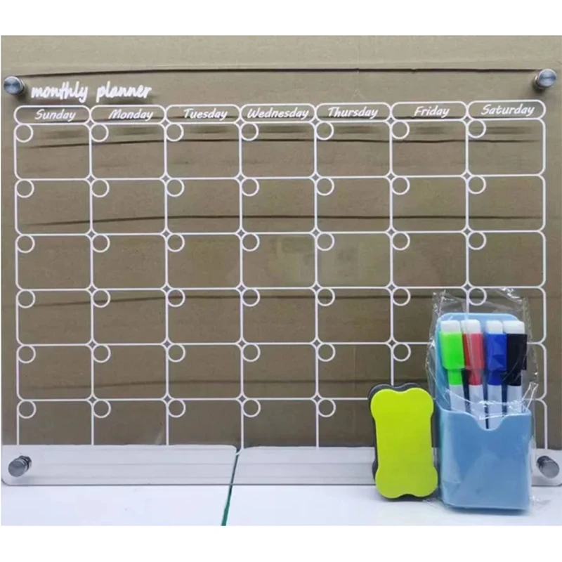 1Set Magnetische Acryl Kalender Voor Koelkast Droog Wissen Board Kalender Wekelijkse Maandelijkse Maaltijd Planner Vel Voor Planning Acryl