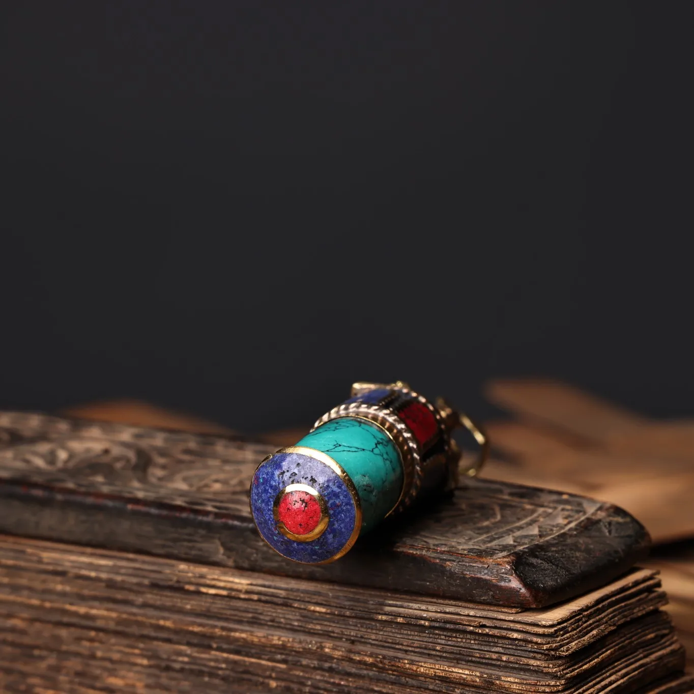 Temple Collection Old Bronze Mosaic Turquoise Sakyamuni Buddha Necklace Amulet Dharma Town House Exorcism