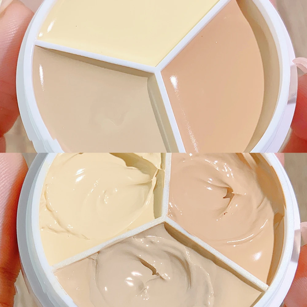 Palette de crème de fond de teint imperméable et durable, trois couleurs, correcteur hydratant, couverture complète, yeux foncés, cagoules, éclaircir le teint de la peau