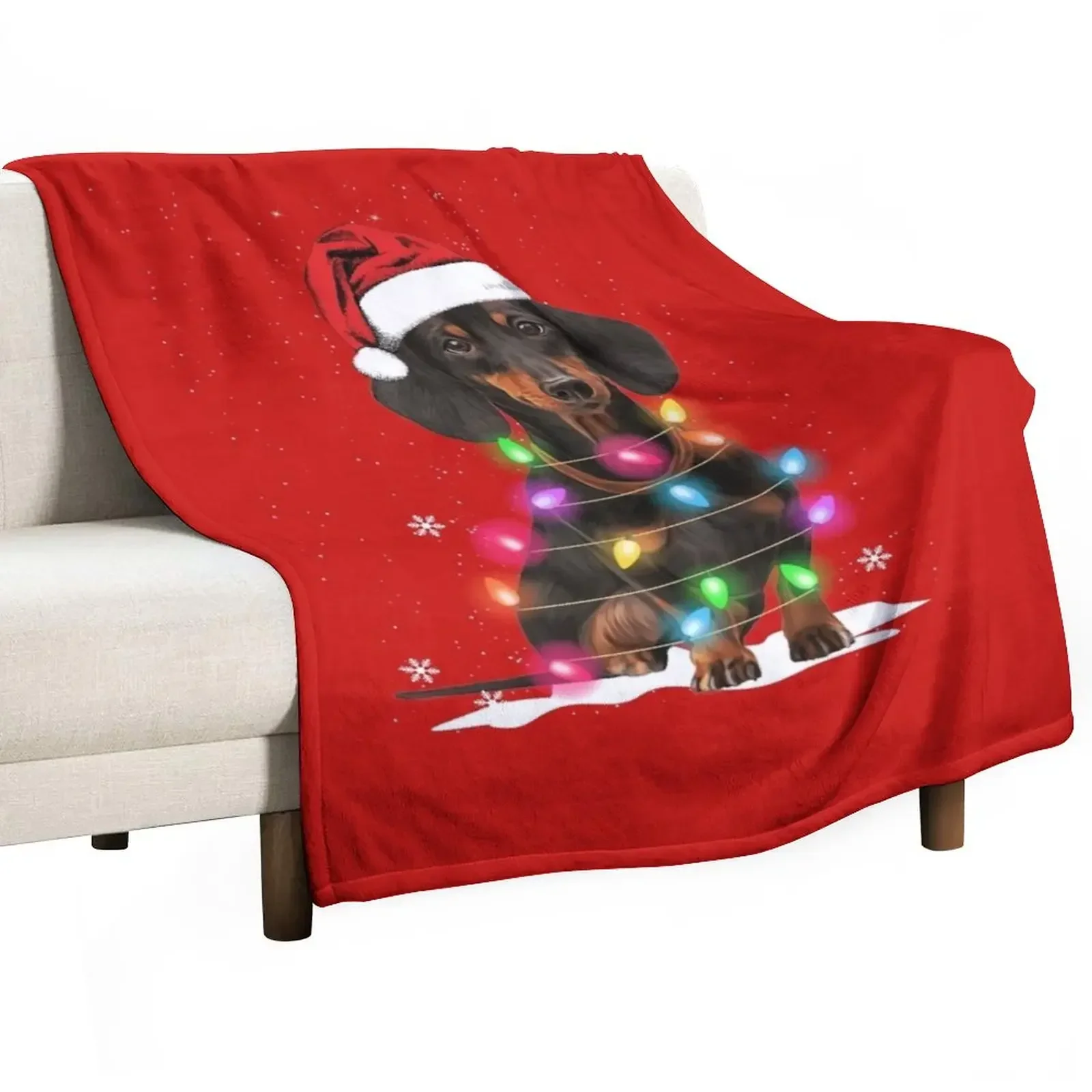 Dachshund Christmas Lights With Snow Sweater Throw Blanket sofa bed For Decorative Sofa Sleeping Bag Blankets