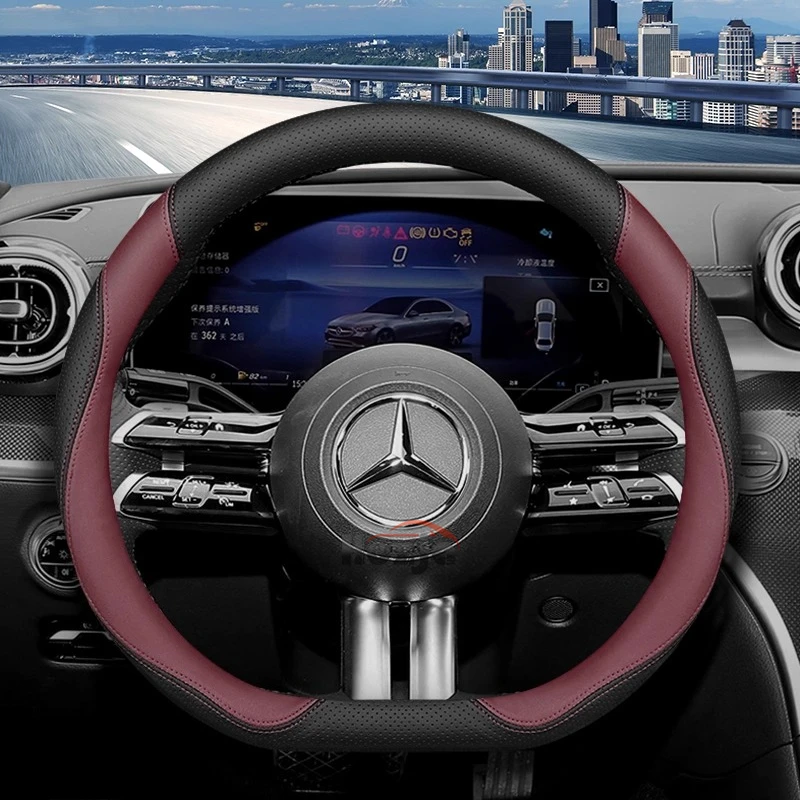 Leather Car Steering Wheel Cover for Mercedes Benz W214 C200 V-class GLE E-class GLA 200 GLC CLA A200 Interior Accessories 2025 view 3