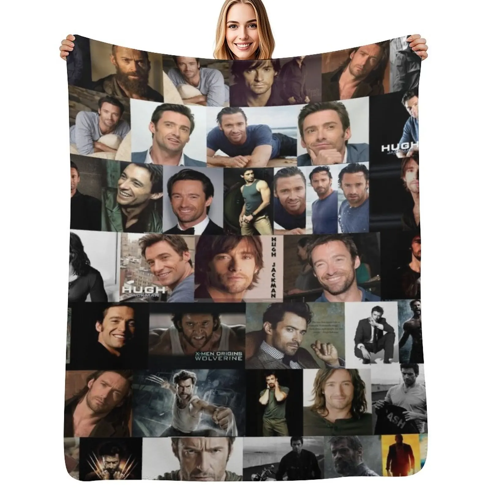 

Hugh Jackman Seamless Photo Collage Throw Blanket Modern Design Soft Blanket for Home Decor